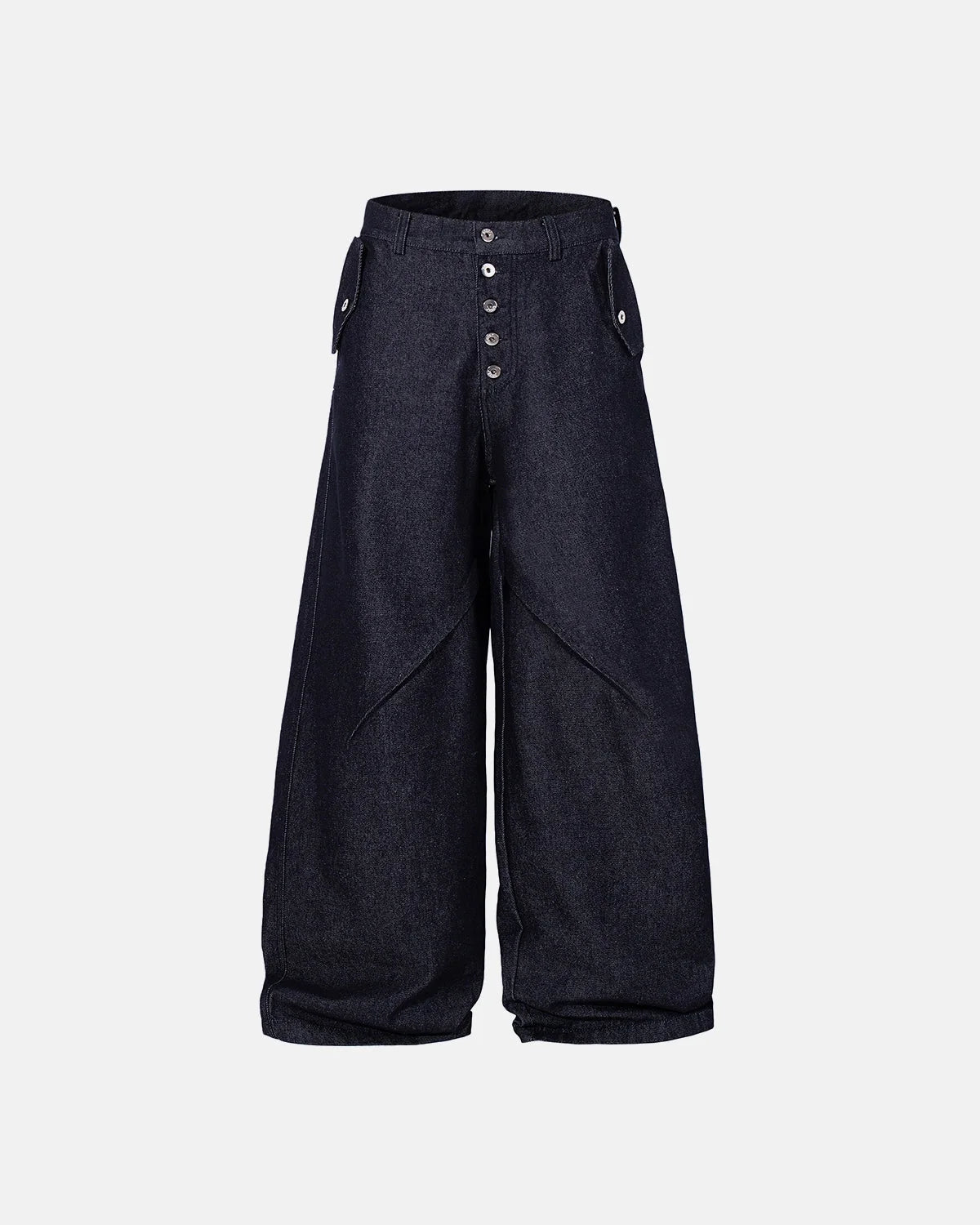 Omygoods Flap Pocket Raw Blue Baggy Jeans