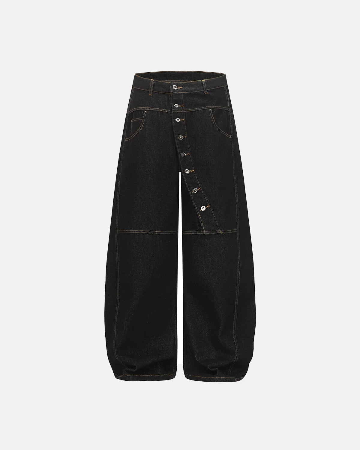 Omygoods Off-Center Button Raw Baggy Jeans