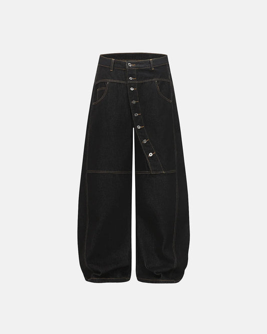 Omygoods Off-Center Button Raw Baggy Jeans