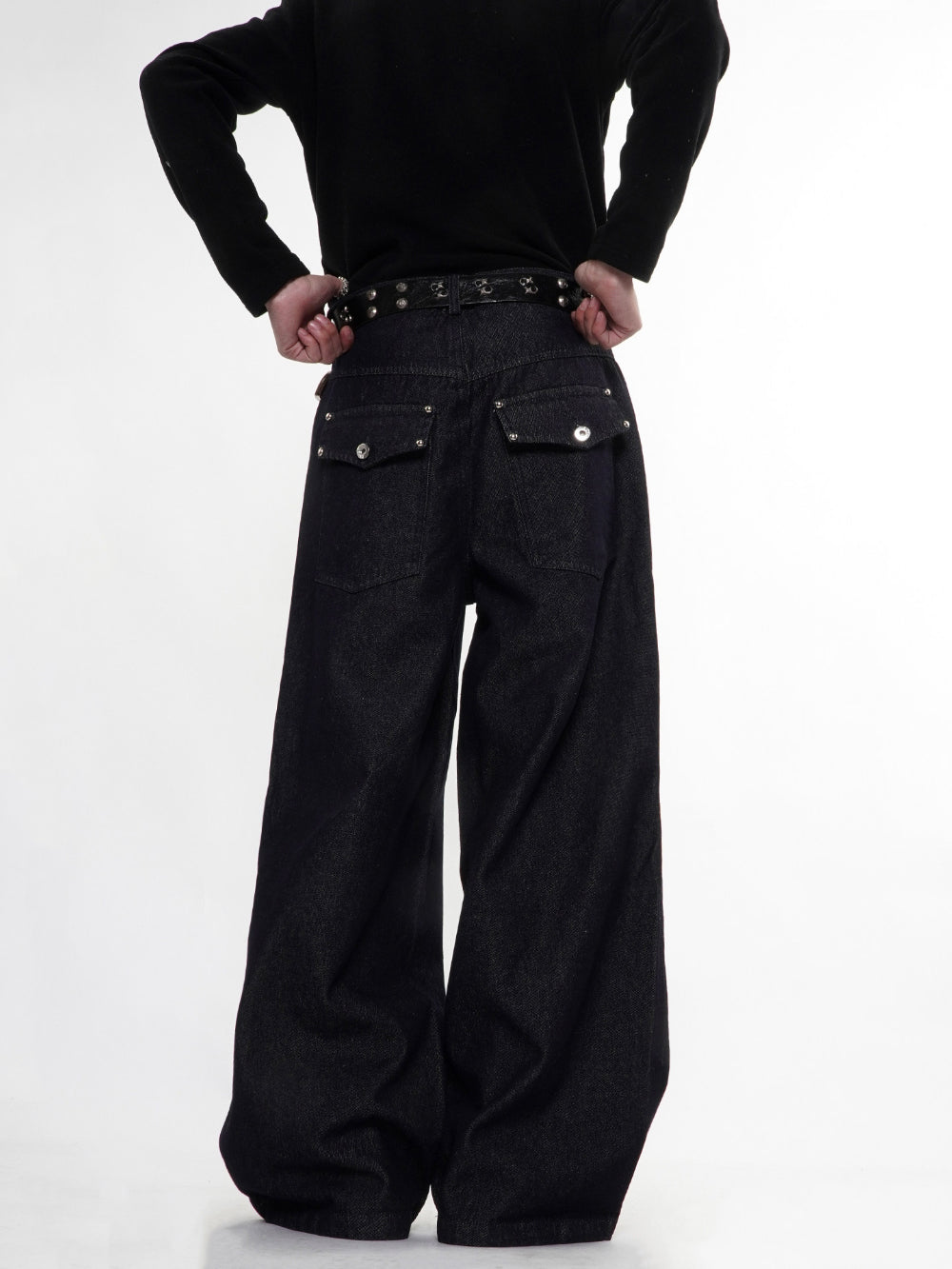 Omygoods Flap Pocket Raw Blue Baggy Jeans