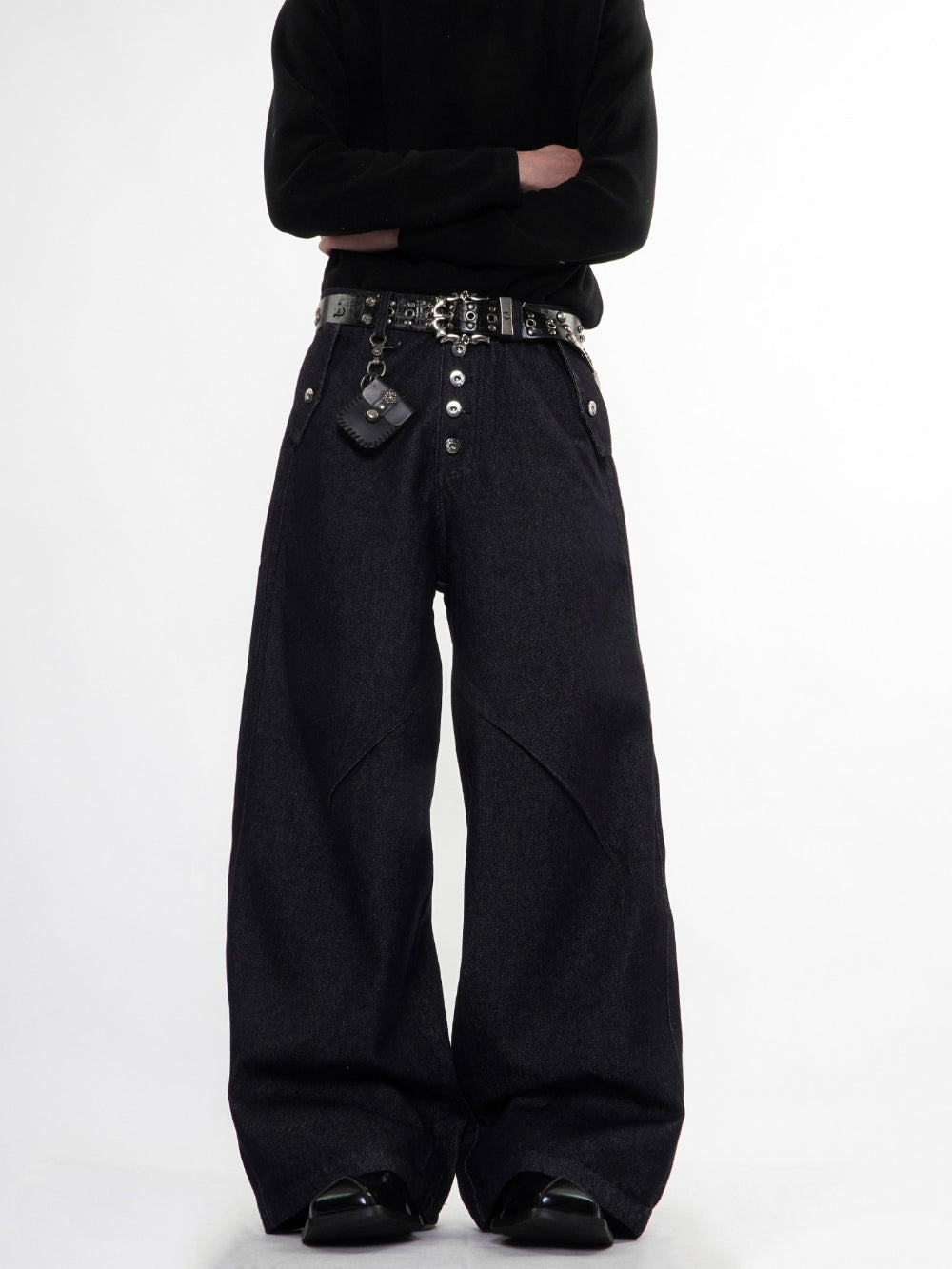 Omygoods Flap Pocket Raw Blue Baggy Jeans