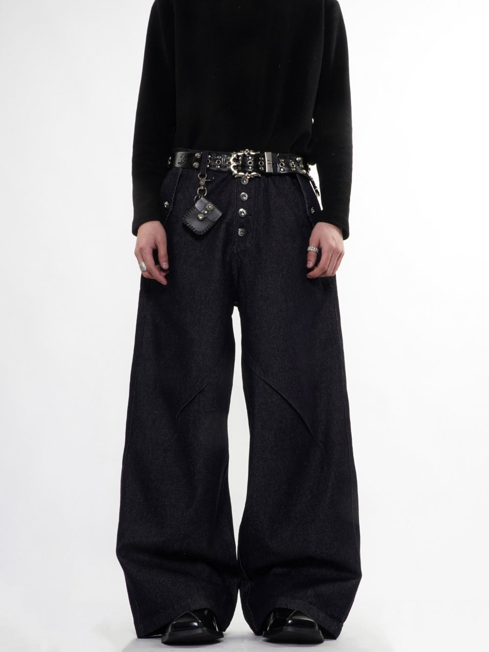 Omygoods Flap Pocket Raw Blue Baggy Jeans