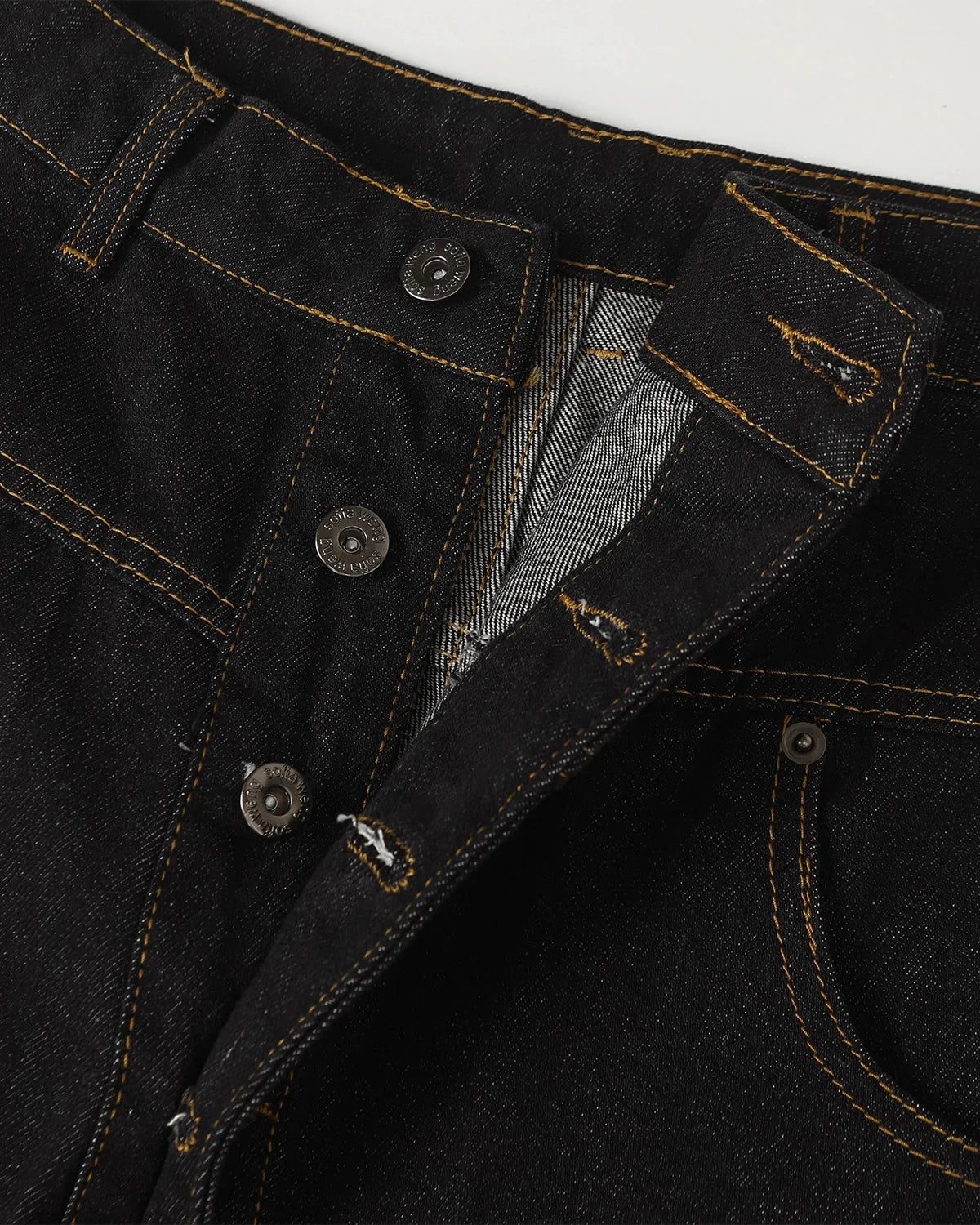 Omygoods Off-Center Button Raw Baggy Jeans