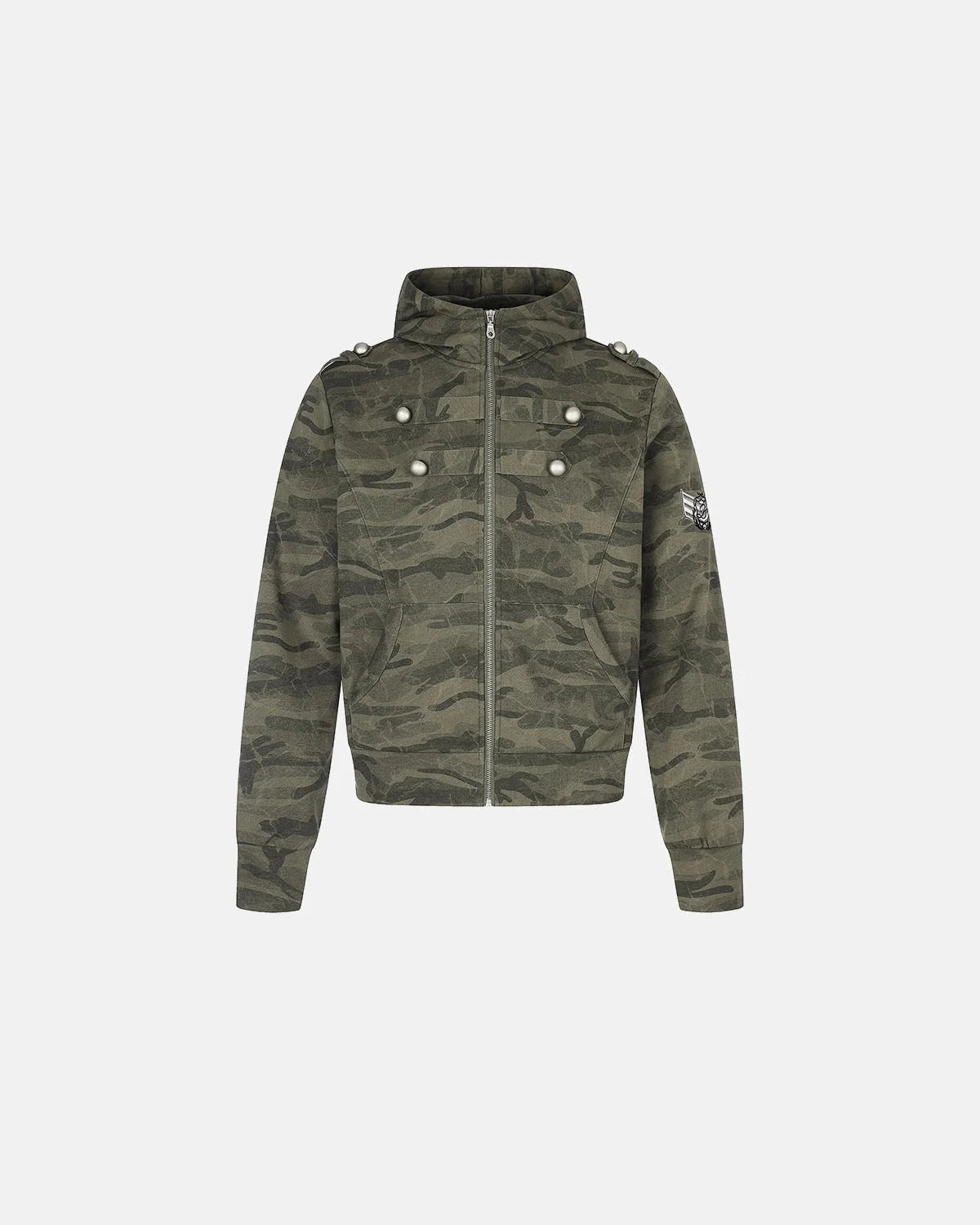 Omygoods Camo Boxy Zip Up Hoodie