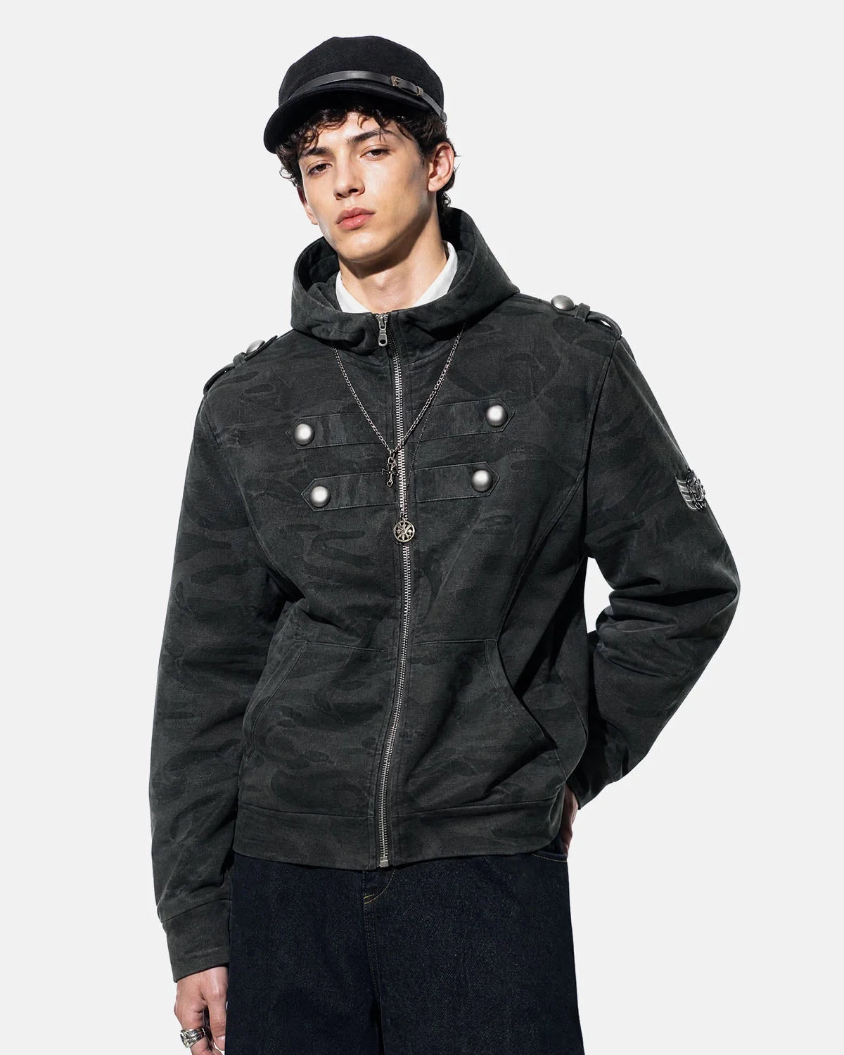 Omygoods Camo Boxy Zip Up Hoodie