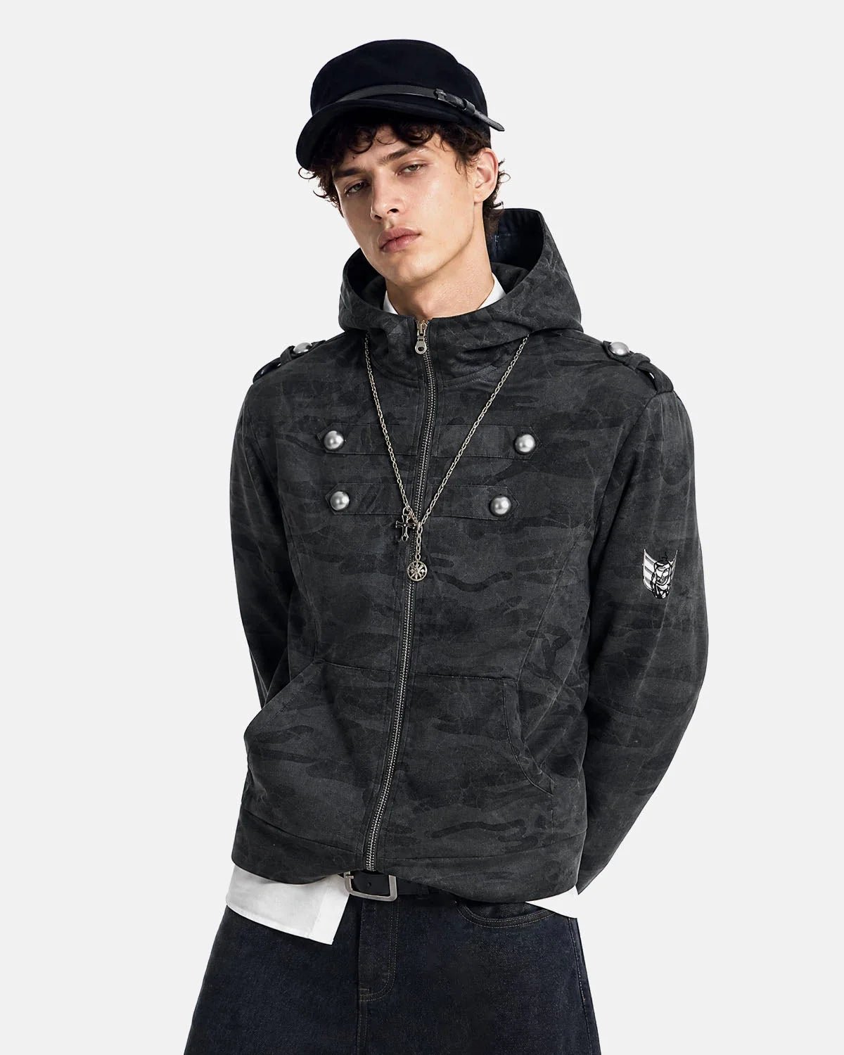 Omygoods Camo Boxy Zip Up Hoodie