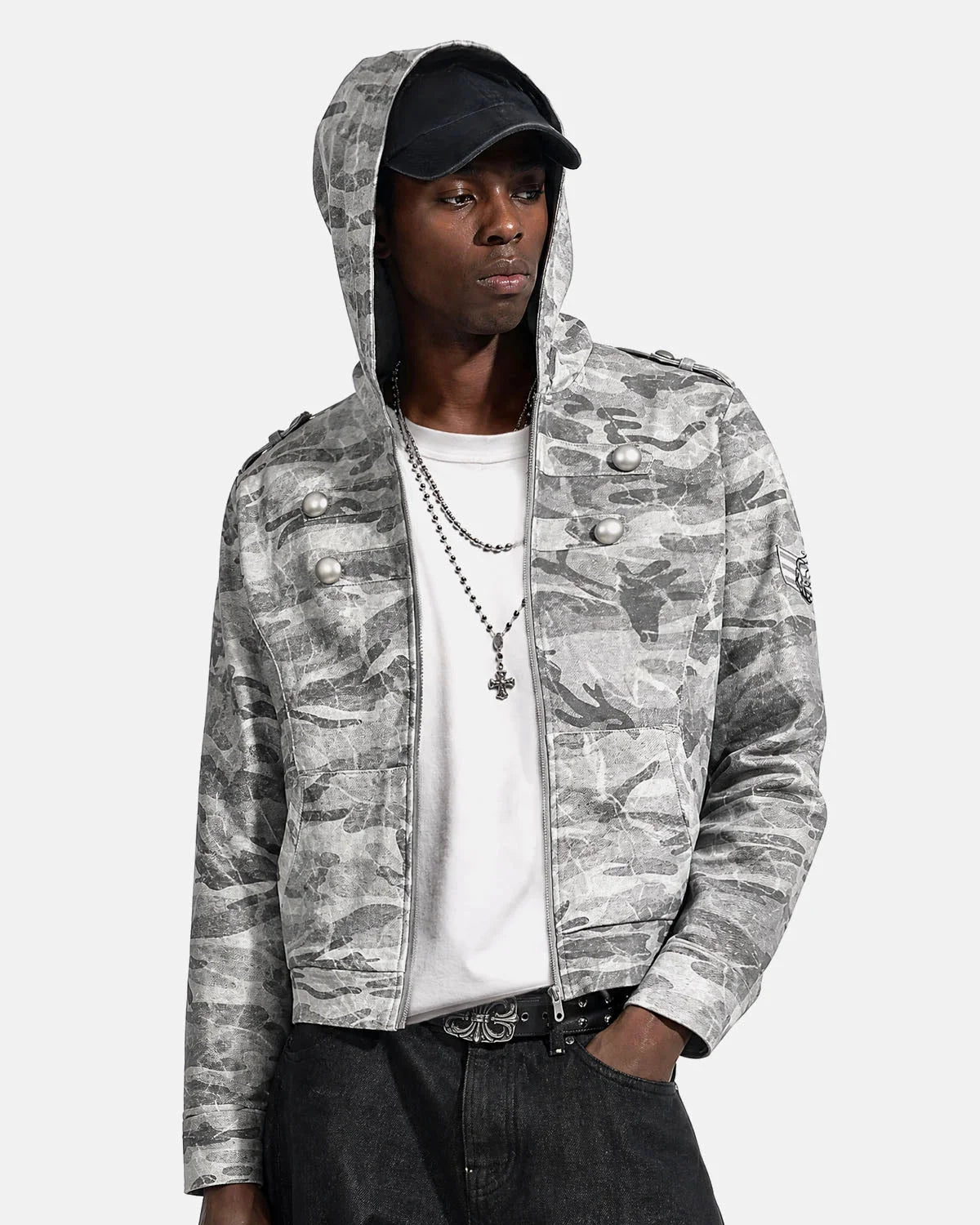 Omygoods Camo Boxy Zip Up Hoodie