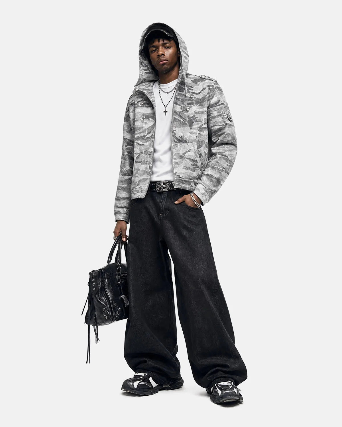 Omygoods Camo Boxy Zip Up Hoodie