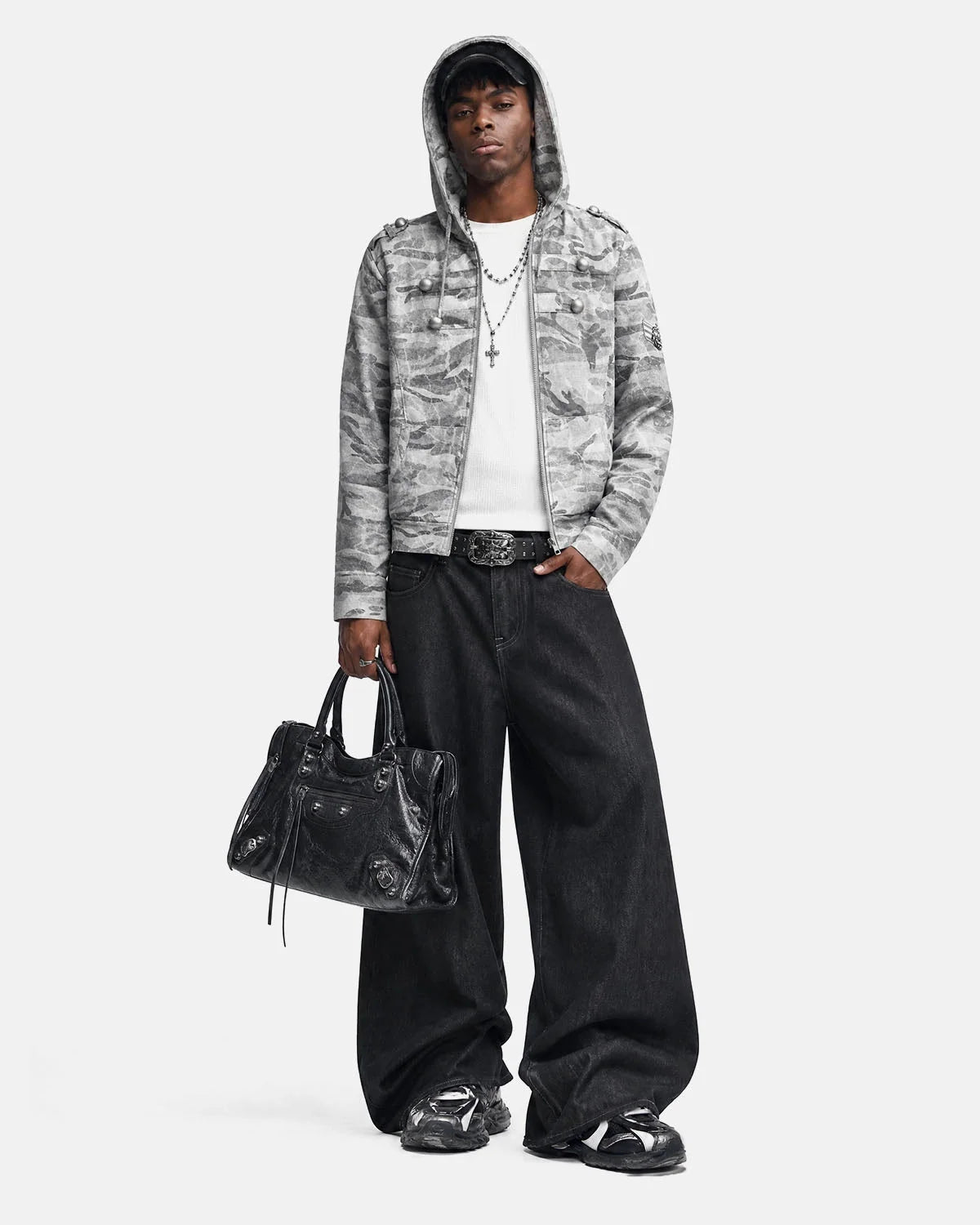 Omygoods Camo Boxy Zip Up Hoodie
