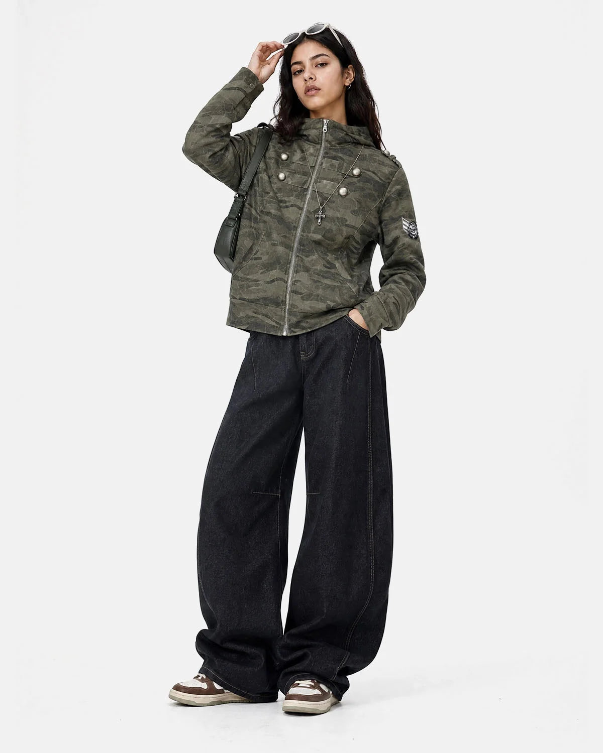 Omygoods Camo Boxy Zip Up Hoodie