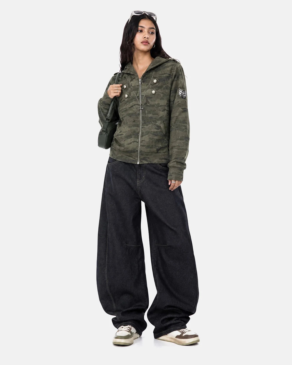 Omygoods Camo Boxy Zip Up Hoodie