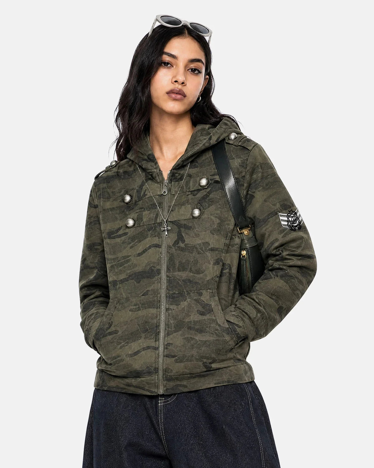 Omygoods Camo Boxy Zip Up Hoodie