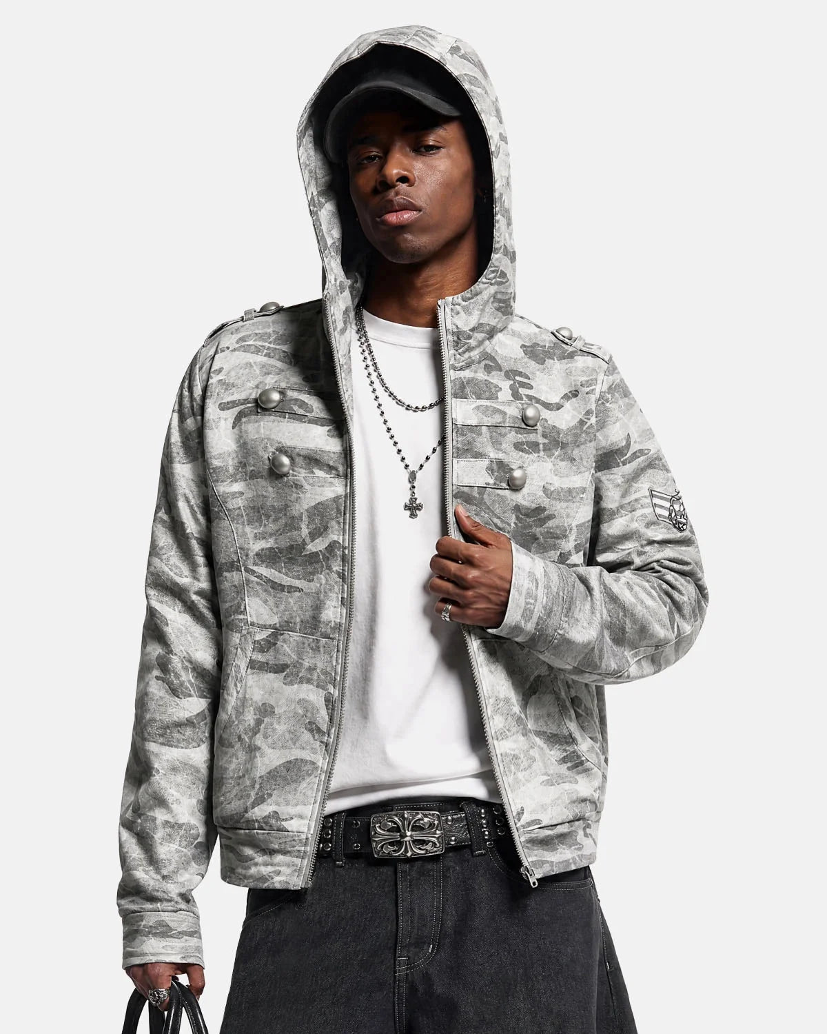 Omygoods Camo Boxy Zip Up Hoodie