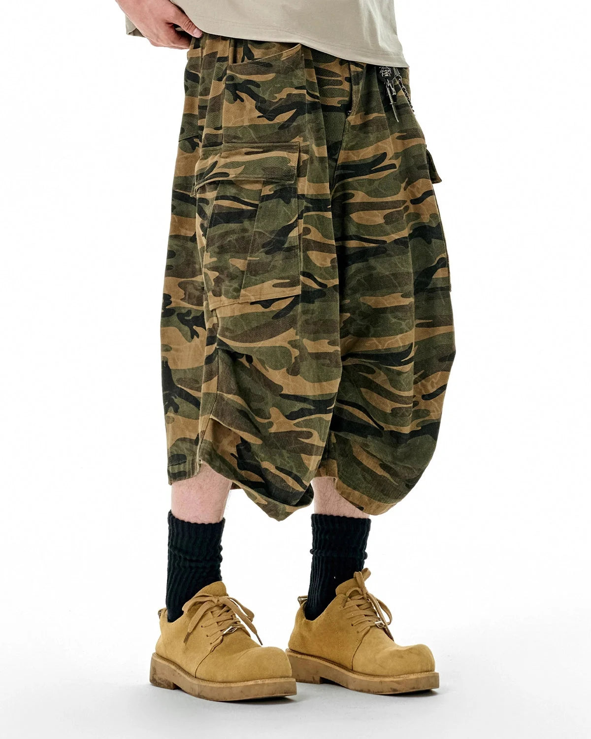 Omygoods Camo Cargo Baggy Shorts