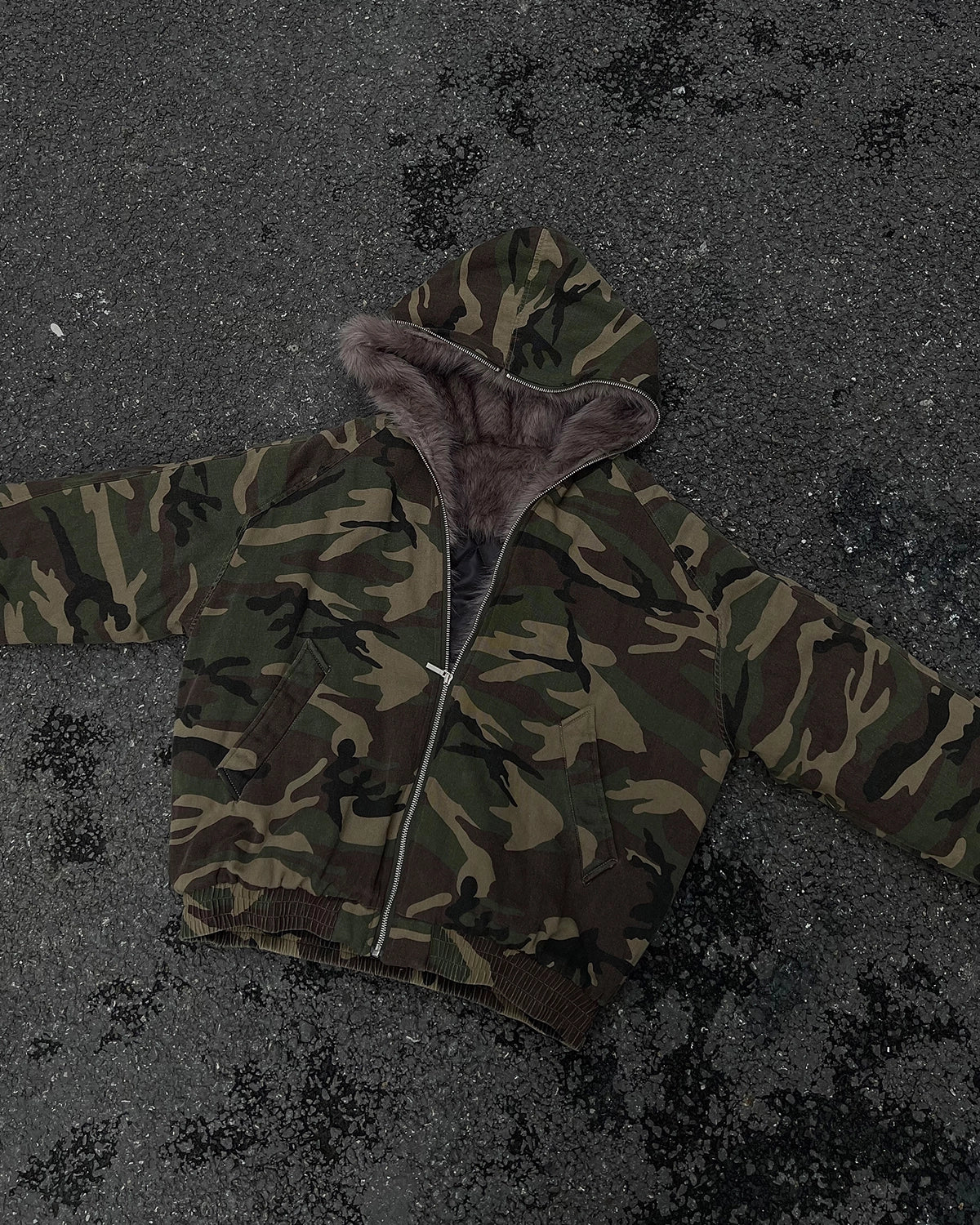 Omygoods Camo Faux Fur Lined Bomber Jacket