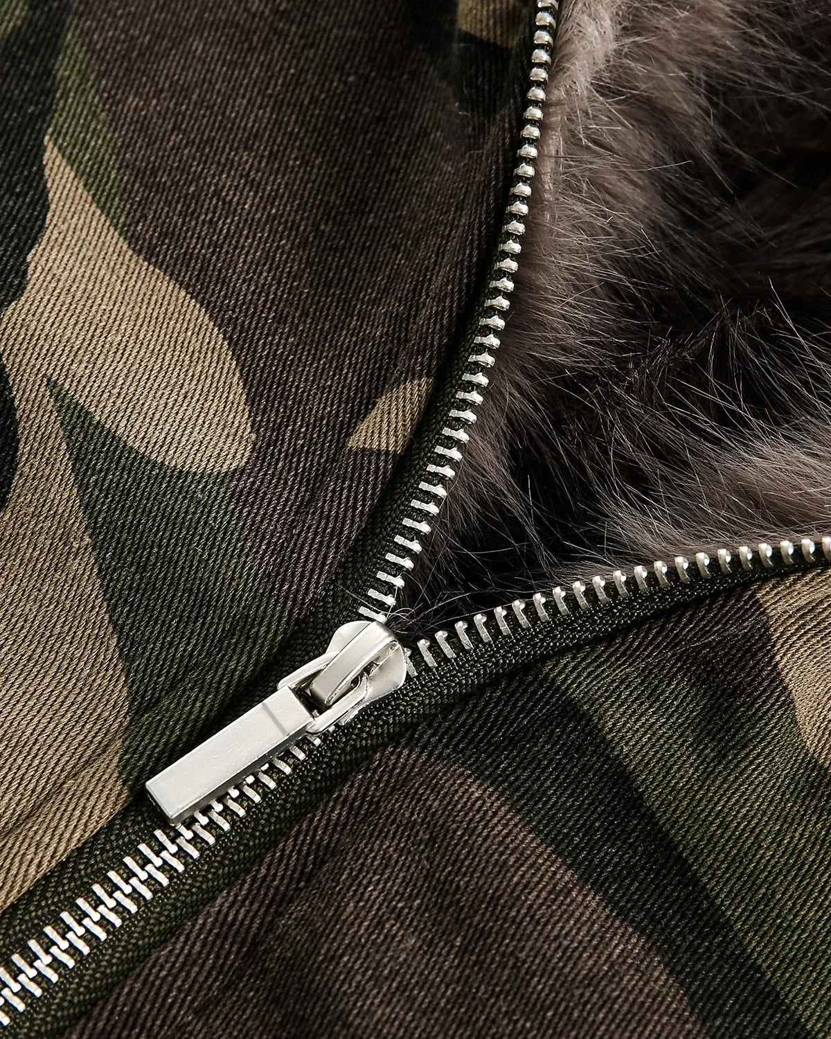 Omygoods Camo Faux Fur Lined Bomber Jacket