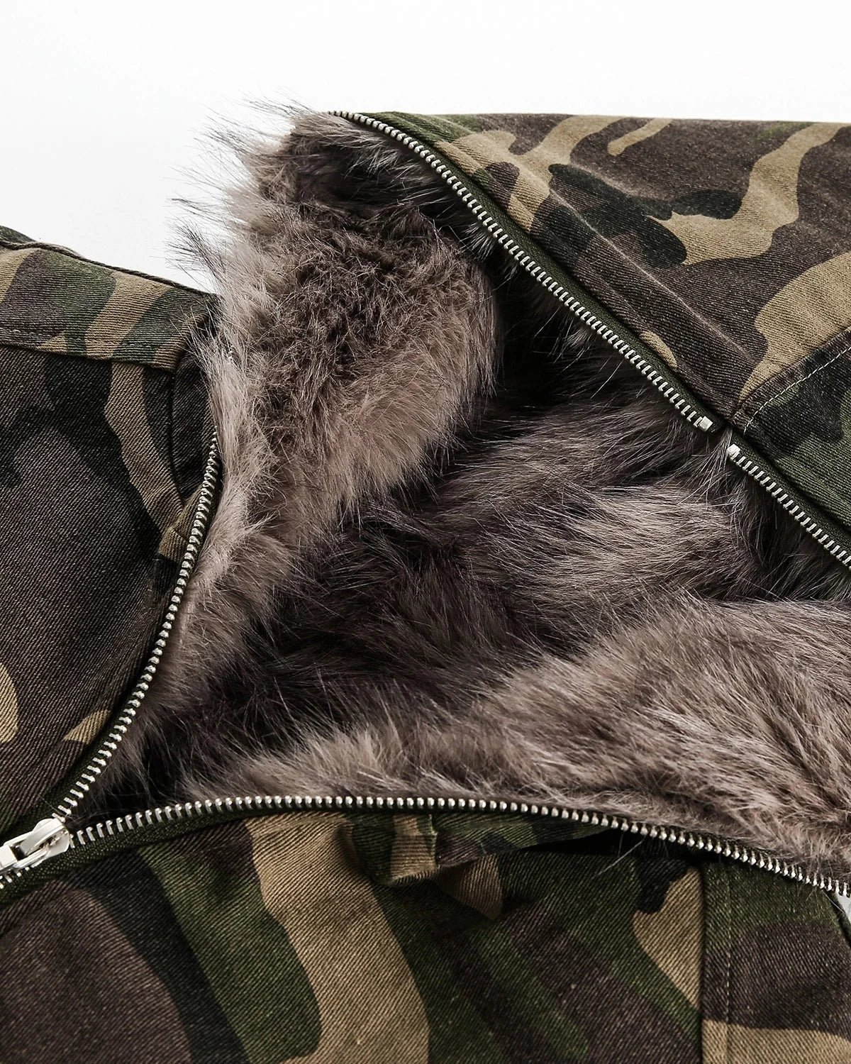 Omygoods Camo Faux Fur Lined Bomber Jacket