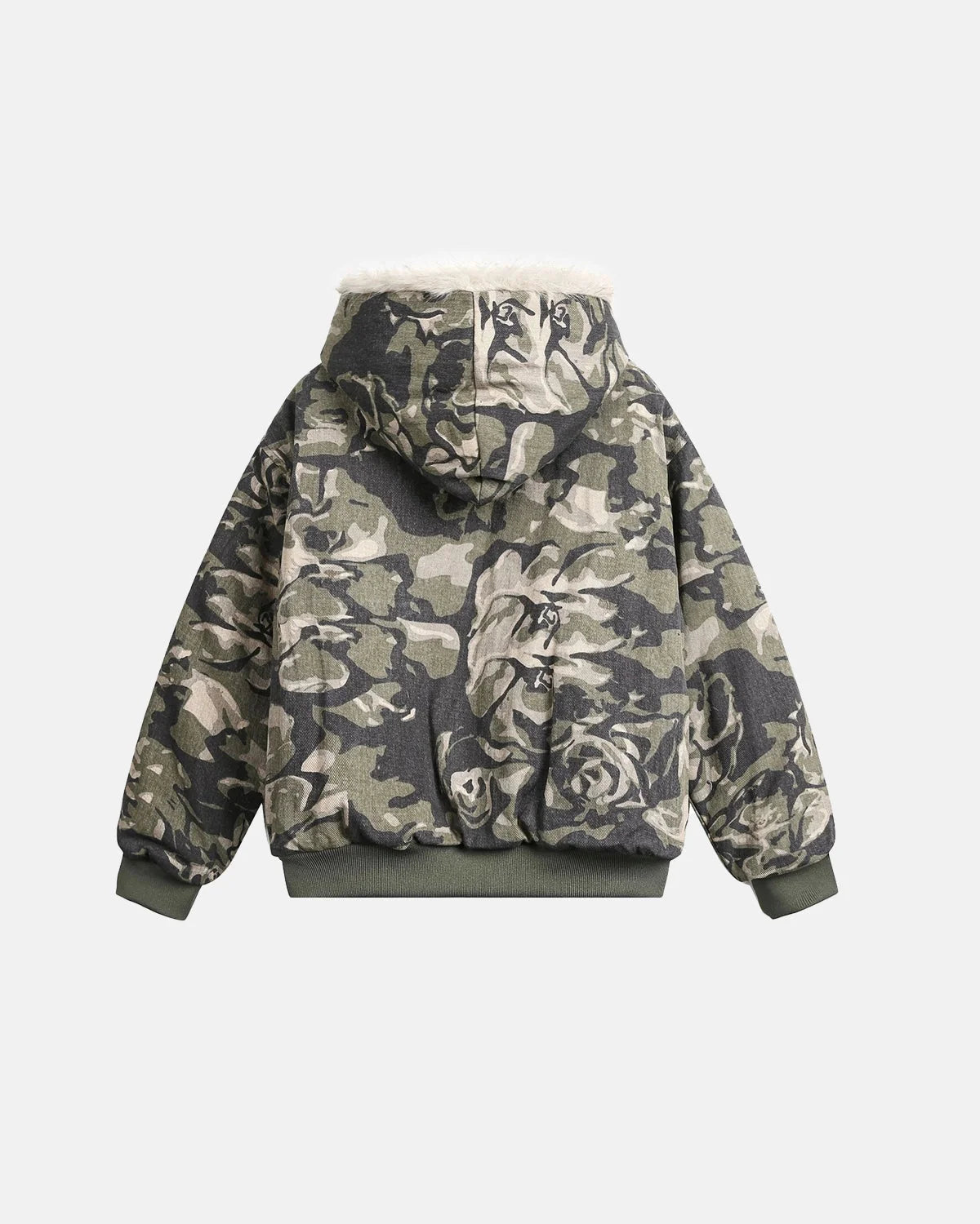 Omygoods Camo Faux Fur Padded Hooded Jacket