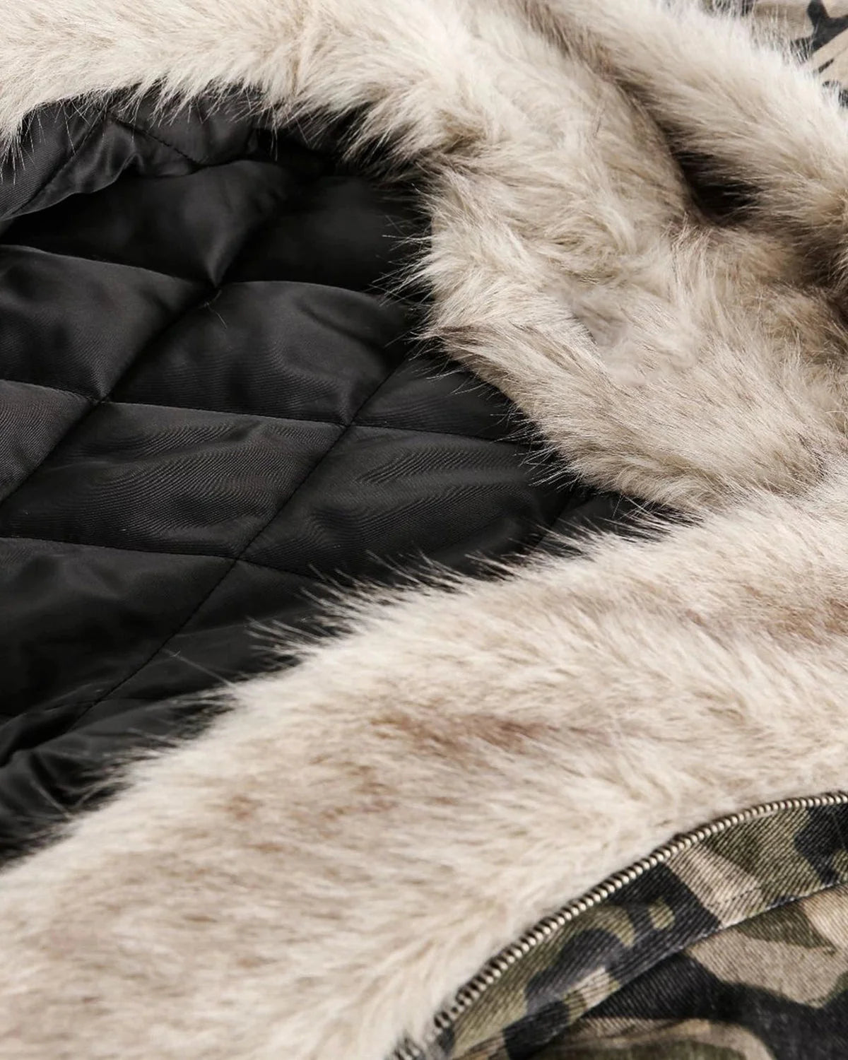 Omygoods Camo Faux Fur Padded Hooded Jacket