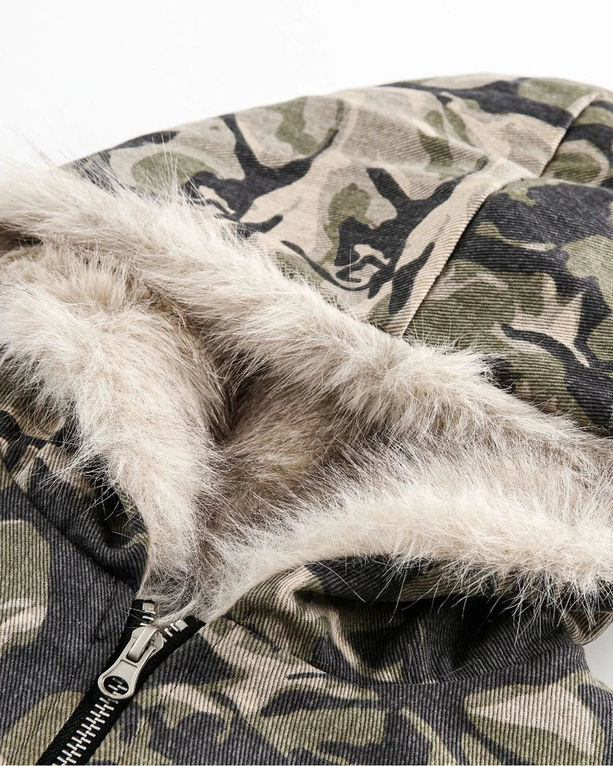 Omygoods Camo Faux Fur Padded Hooded Jacket