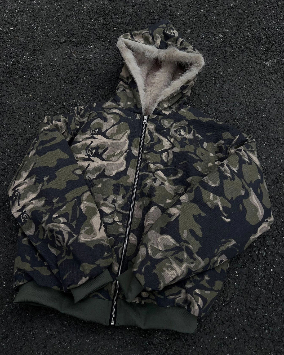 Omygoods Camo Faux Fur Padded Hooded Jacket