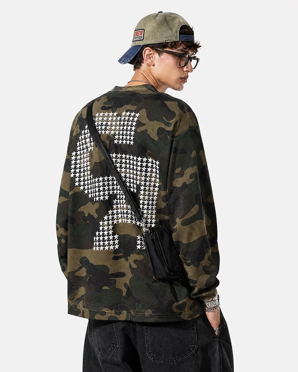 Omygoods Camo Graphic Waffle Long Sleeve T-Shirt