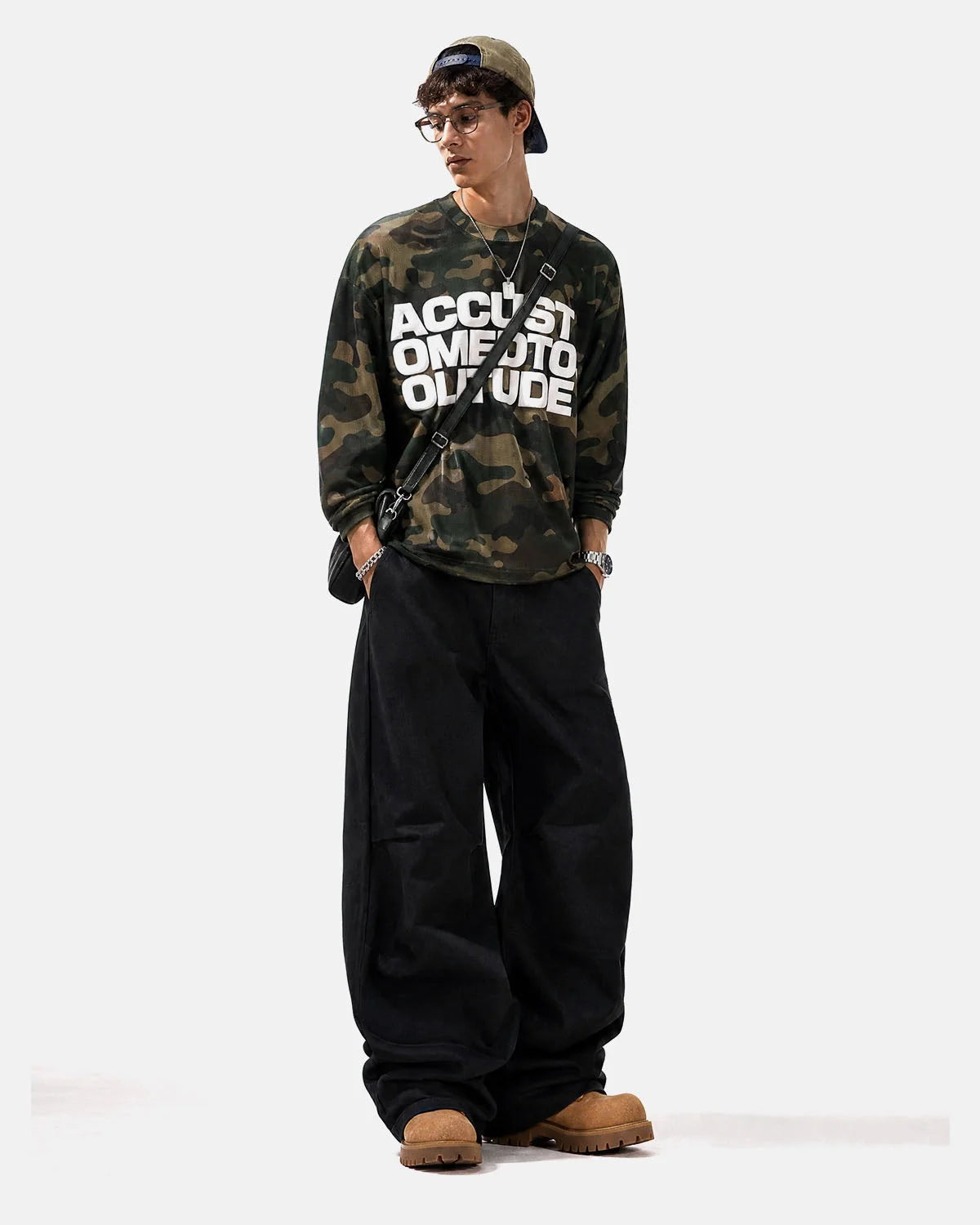Omygoods Camo Graphic Waffle Long Sleeve T-Shirt
