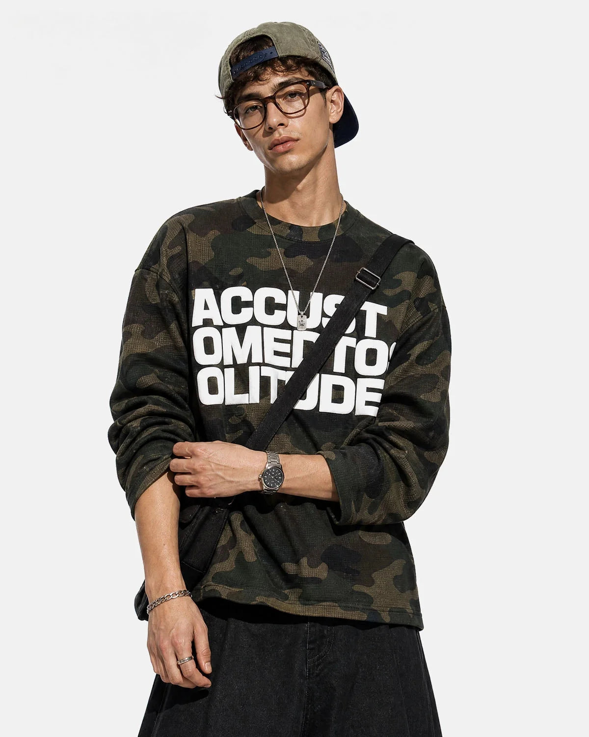 Omygoods Camo Graphic Waffle Long Sleeve T-Shirt