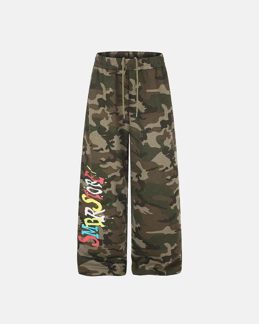 Omygoods Camo Graphic Wide-Leg Sweatpants
