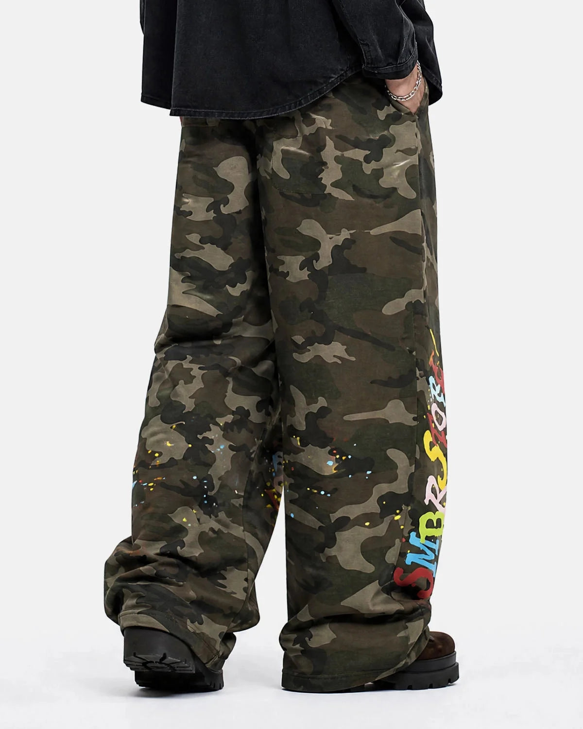 Omygoods Camo Graphic Wide-Leg Sweatpants