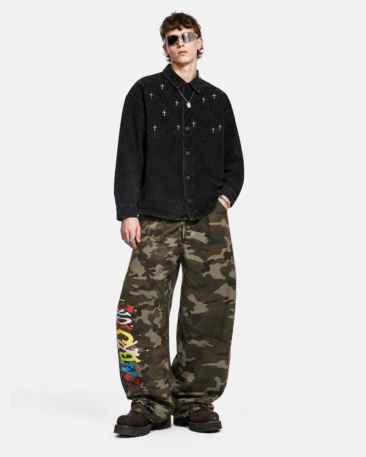 Omygoods Camo Graphic Wide-Leg Sweatpants