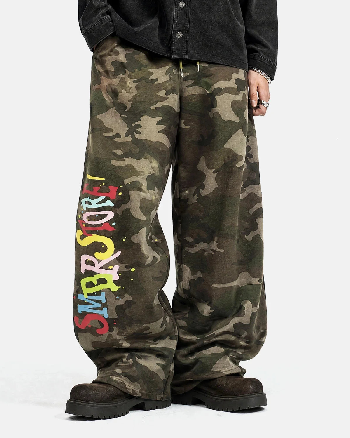Omygoods Camo Graphic Wide-Leg Sweatpants