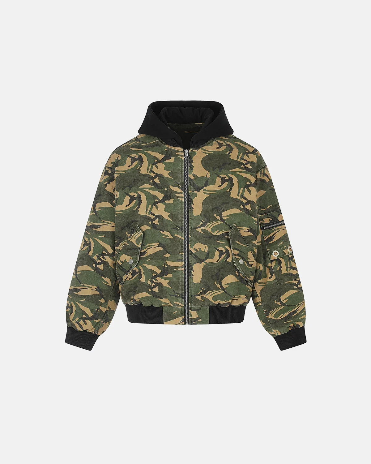 Omygoods Camo Hooded Bomber Jacket