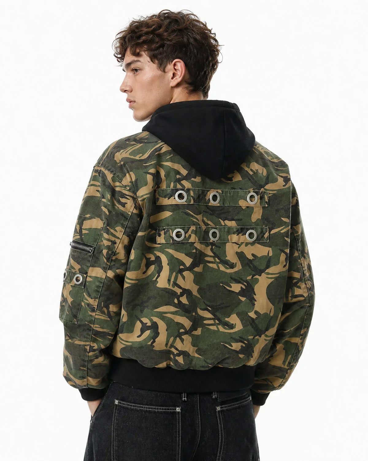 Omygoods Camo Hooded Bomber Jacket