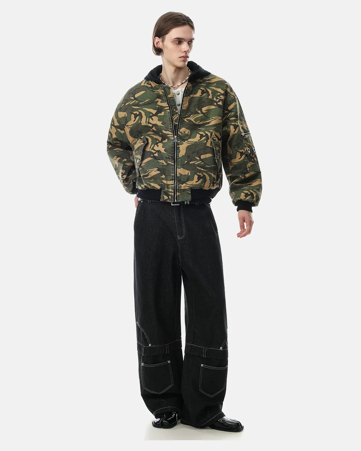 Omygoods Camo Hooded Bomber Jacket