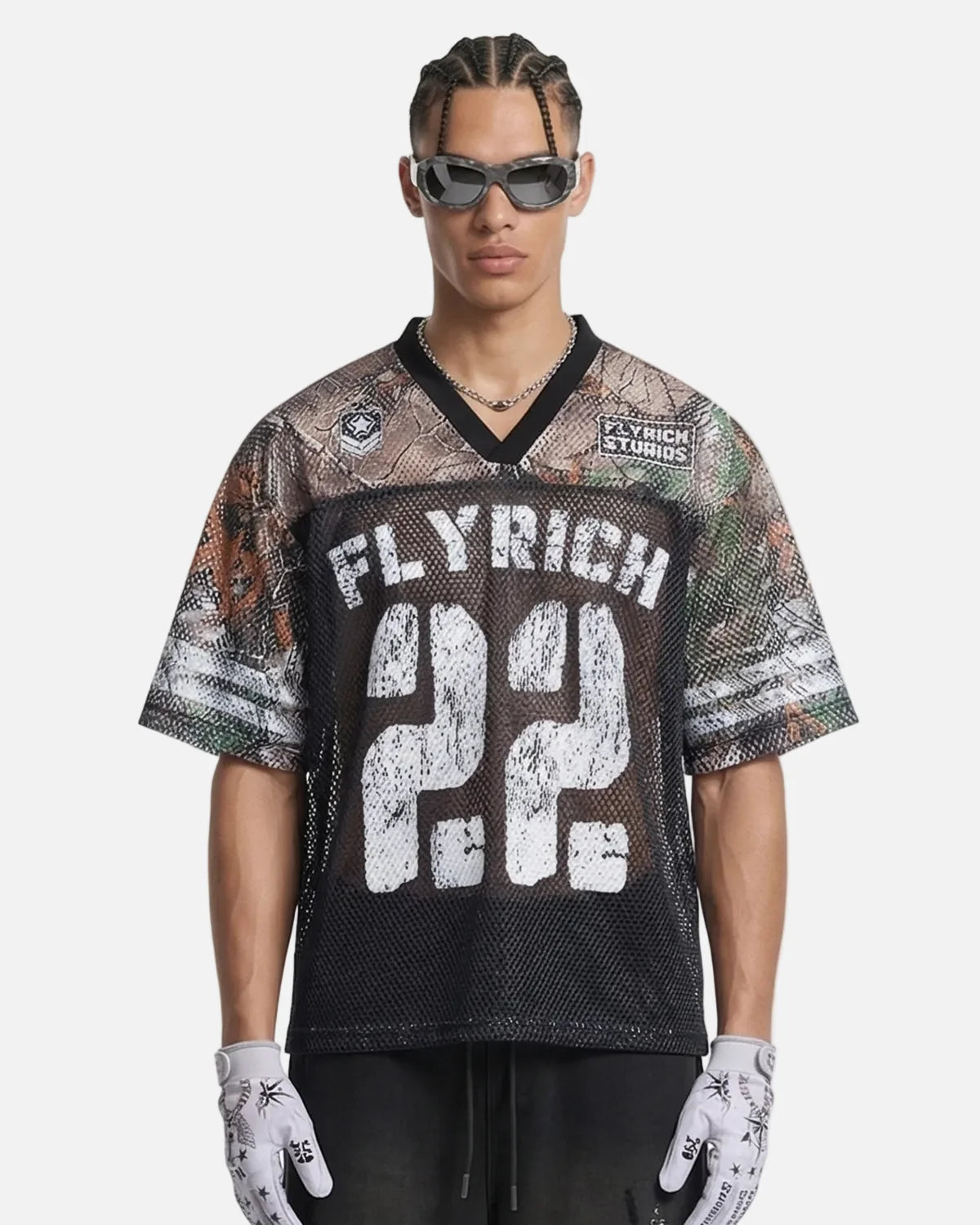 Omygoods Camo Mesh Digital Print Jersey Tee