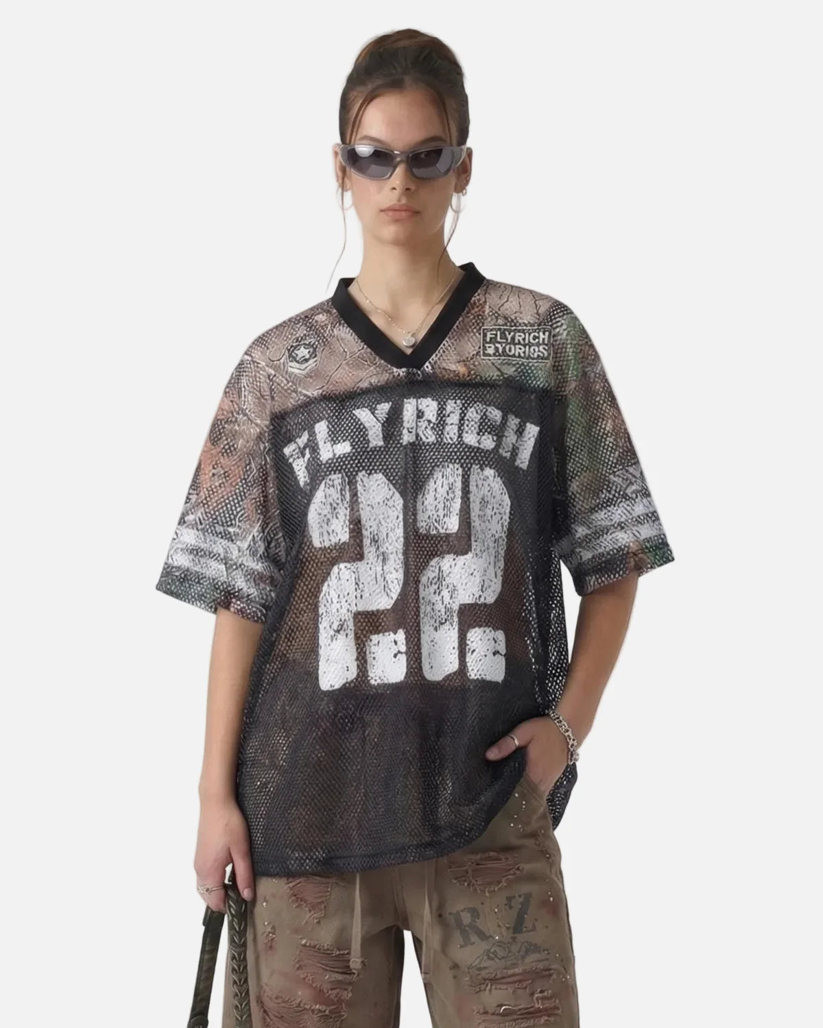 Omygoods Camo Mesh Digital Print Jersey Tee
