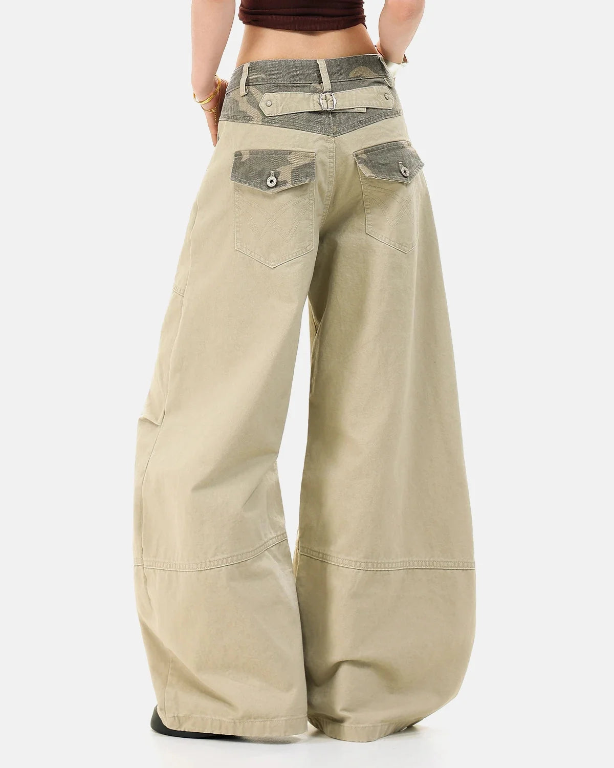 Omygoods Camo Patchwork Barrel Pants