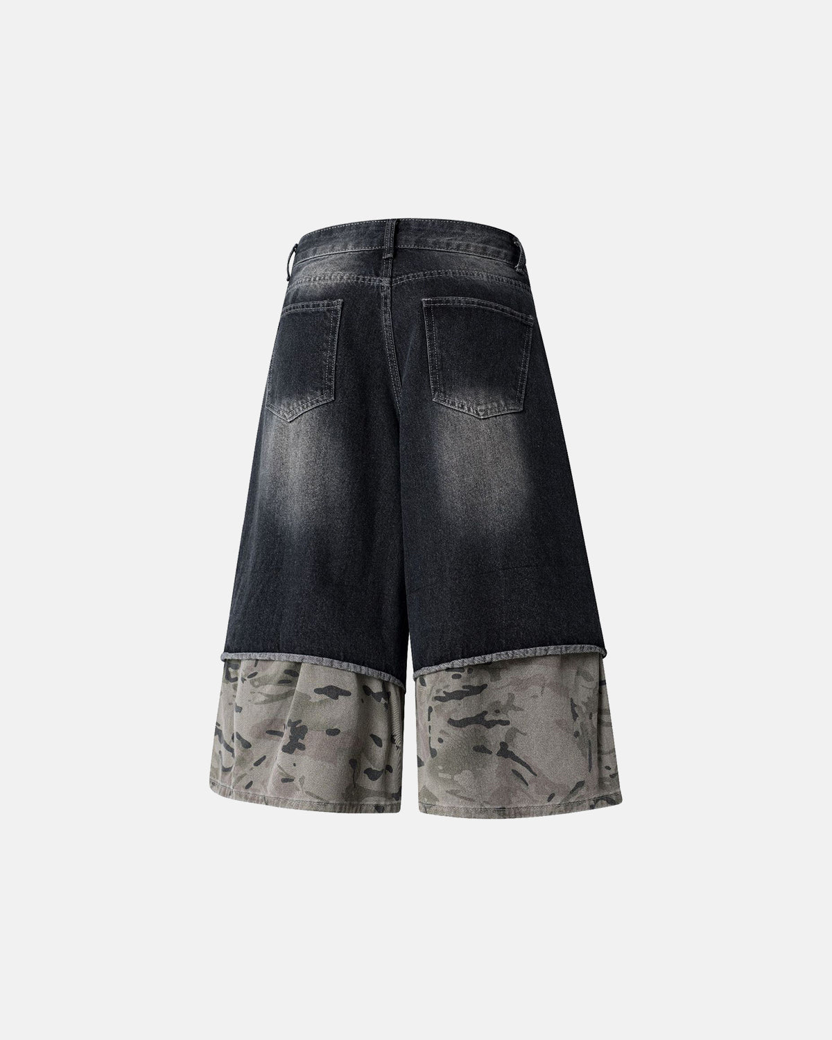 Omygoods Camo Patchwork Washed Denim Jorts