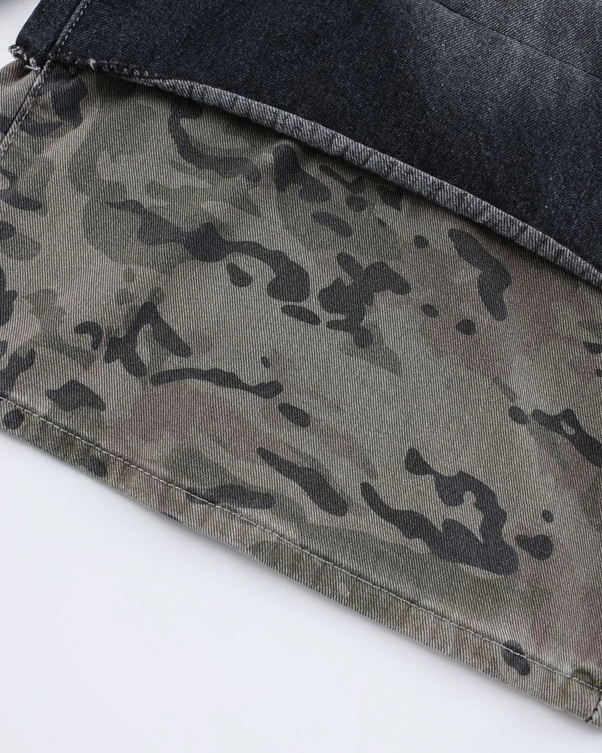 Omygoods Camo Patchwork Washed Denim Jorts