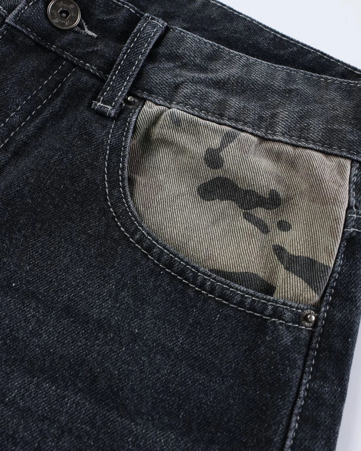 Omygoods Camo Patchwork Washed Denim Jorts