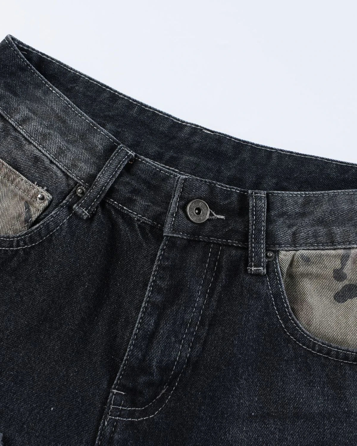 Omygoods Camo Patchwork Washed Denim Jorts