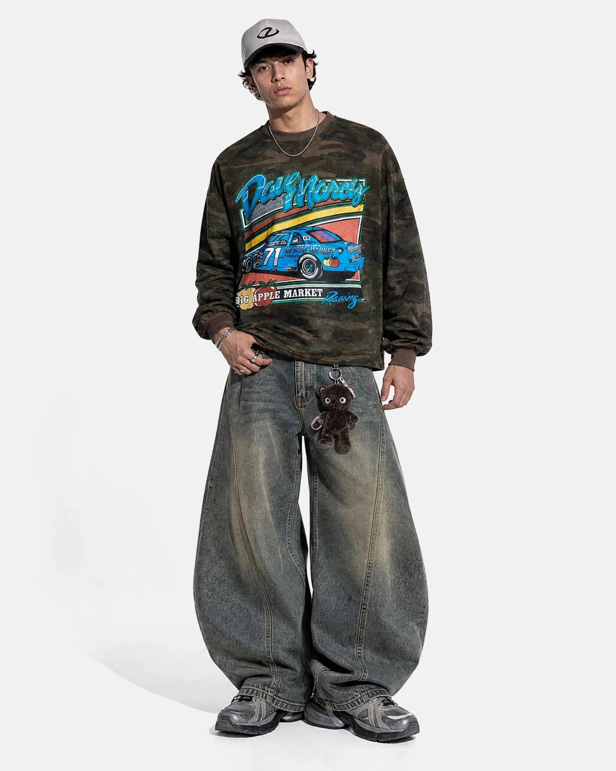 Omygoods Camo Racing Graphic Long Sleeve T-Shirt