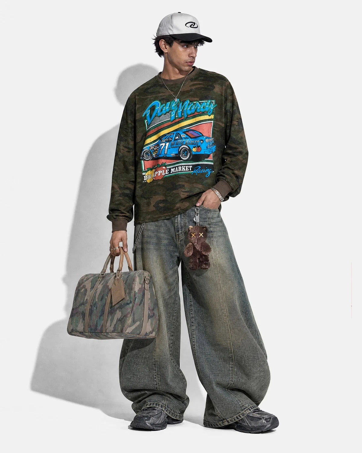 Omygoods Camo Racing Graphic Long Sleeve T-Shirt