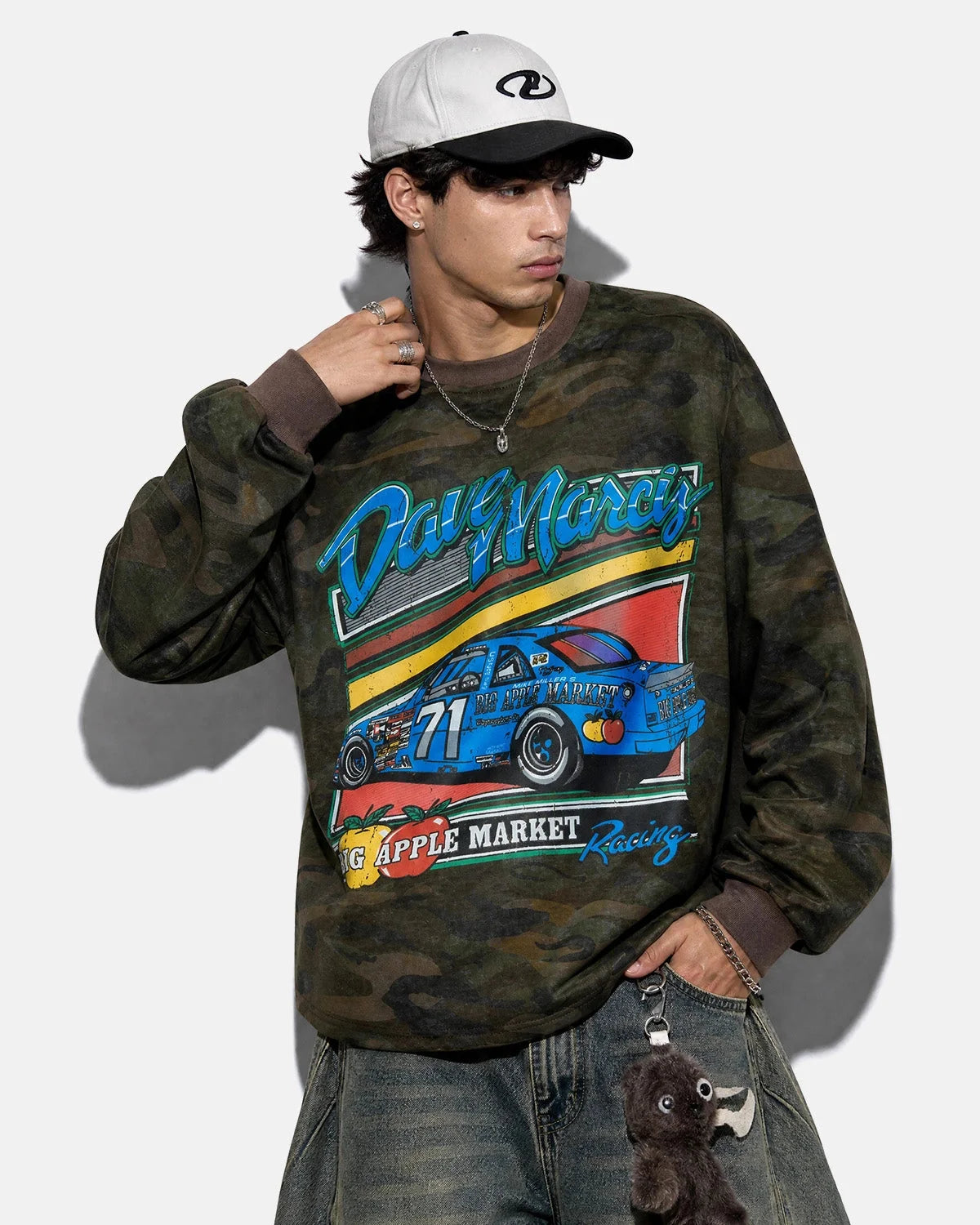 Omygoods Camo Racing Graphic Long Sleeve T-Shirt