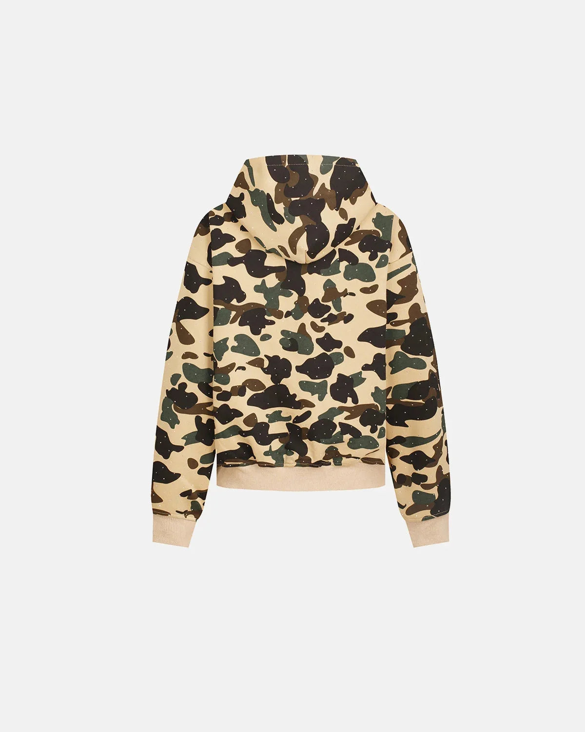 Omygoods Camo Rhinestone Mega Zip Cropped Hoodie