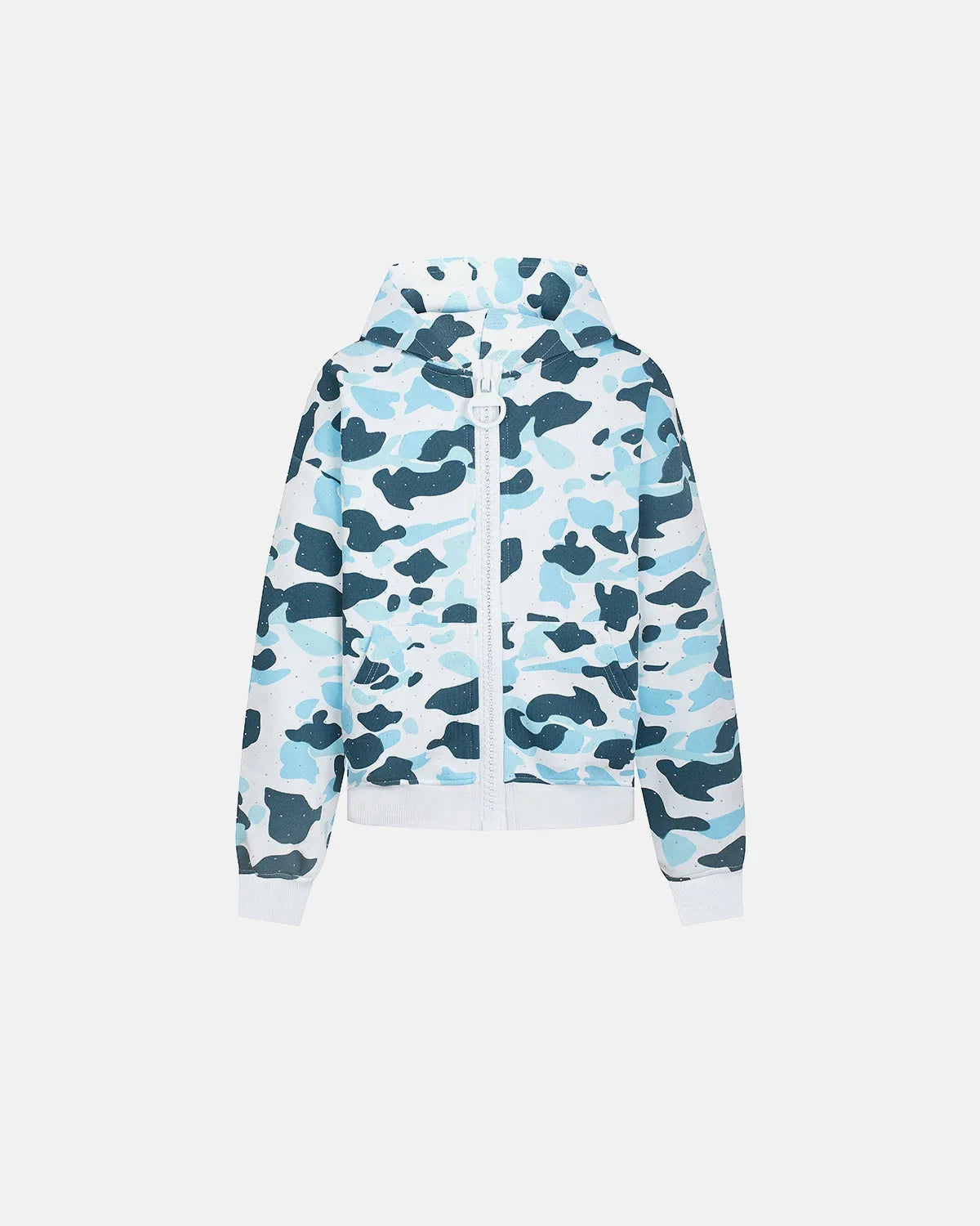 Omygoods Camo Rhinestone Mega Zip Cropped Hoodie