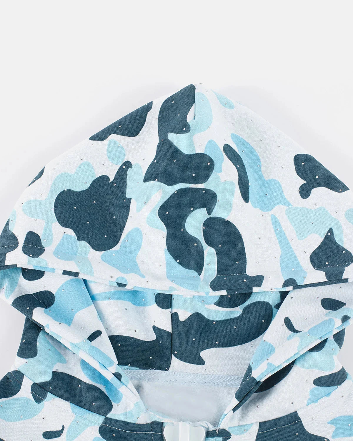 Omygoods Camo Rhinestone Mega Zip Cropped Hoodie