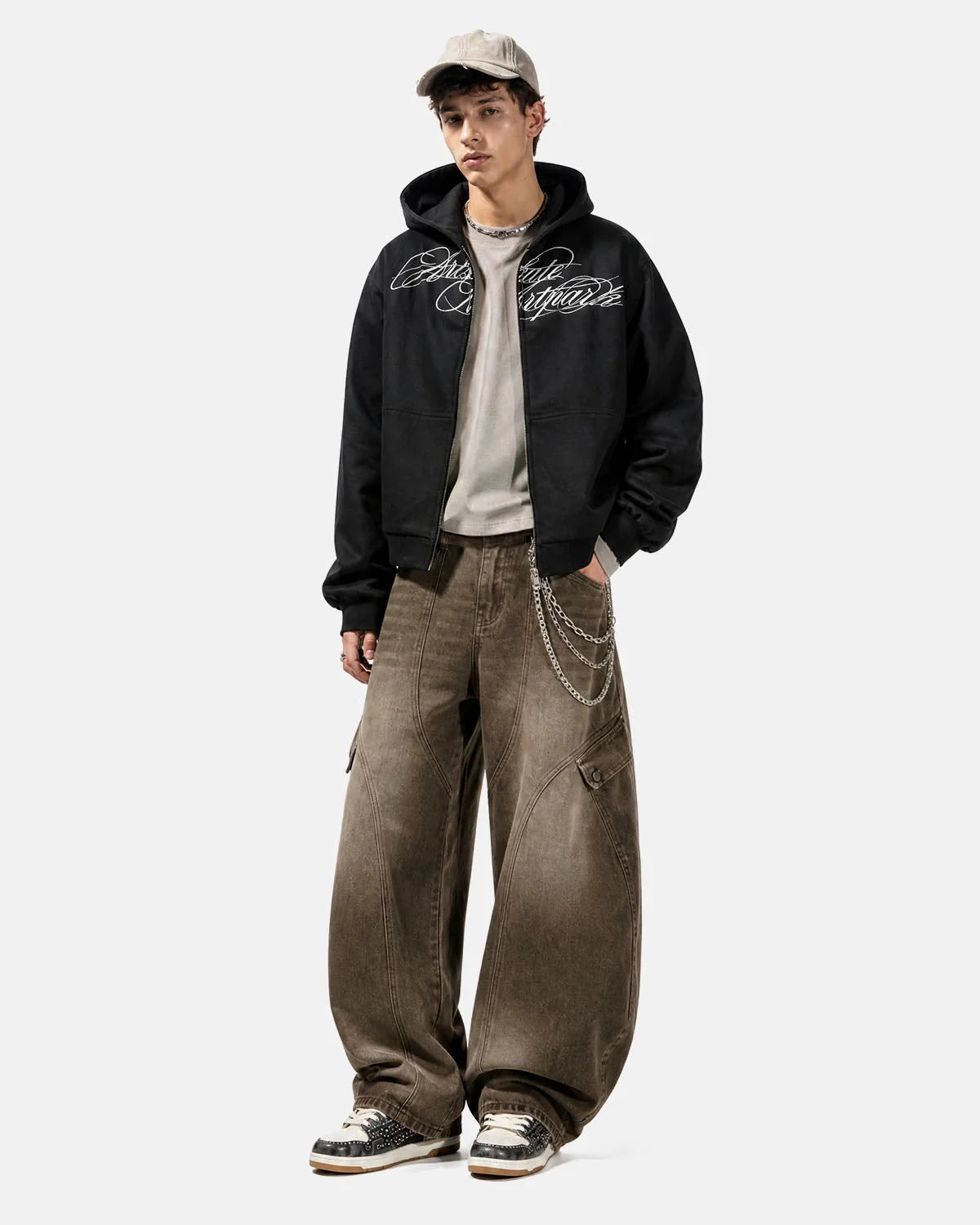 Omygoods Camo Script Graphic Cropped Hoodie