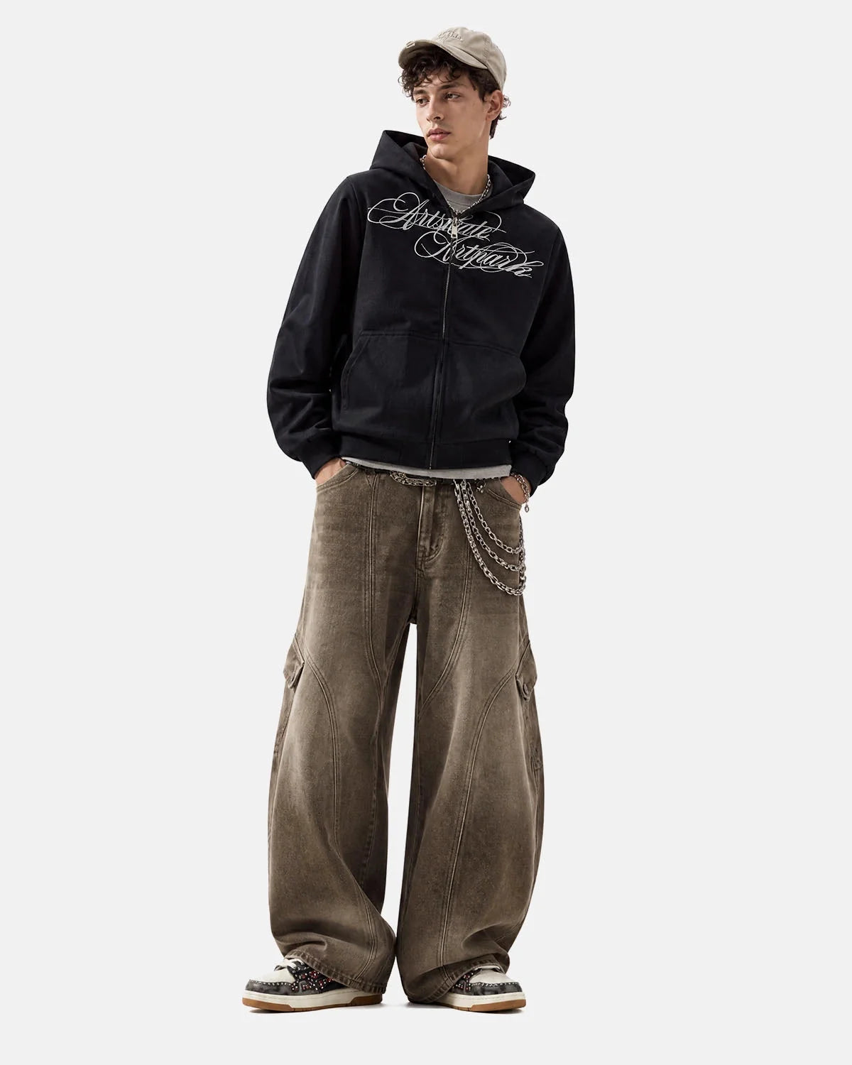 Omygoods Camo Script Graphic Cropped Hoodie